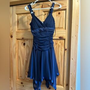 Blue formal dress with rhinestone details, size small